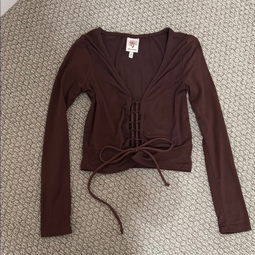 Brown Lace-Up Women's Top